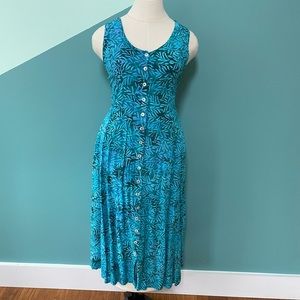 Very Vineyard Watercolor Teal Batik Button-up Dress